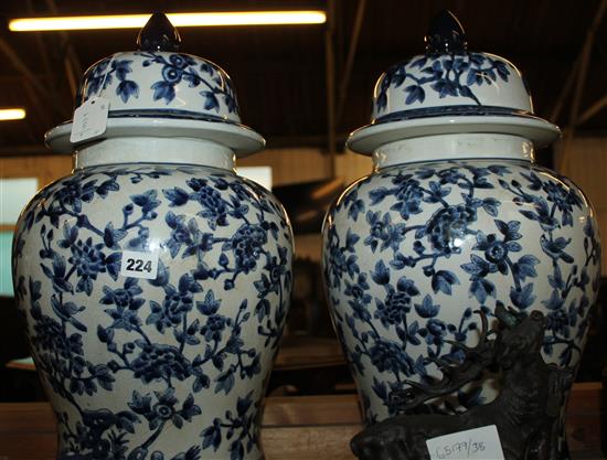 Pair of India Jane blue and white baluster vases and covers